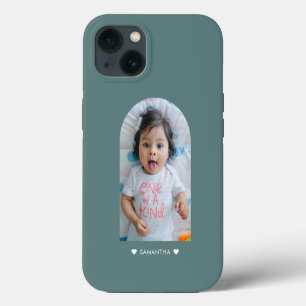 Moderne Teal-Hearts-Name-Arch-Familienfoto iPhone Hülle
