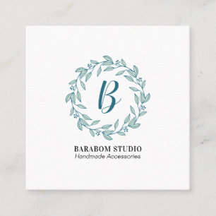 Moderne Teal-Kranz-Monogramm Professionell Quadratische Visitenkarte