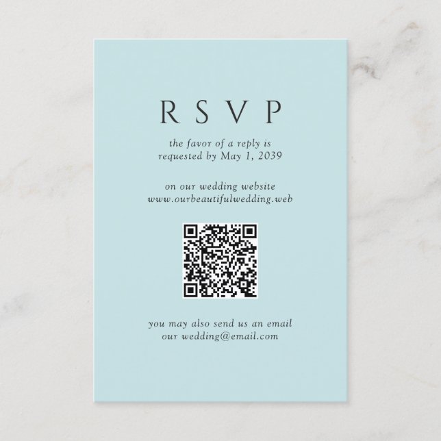 Moderne Teal-Minimalist-QR-Code-Hochzeit RSVP Karte (Vorderseite)