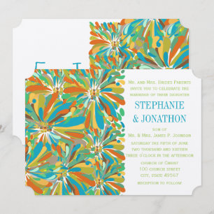 Moderne Teal Orange Grüne Chrysantheme Einladung