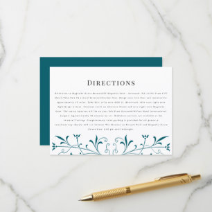 Moderne Teal-Schriftrollen-Richtungs-Hochzeitskart Begleitkarte
