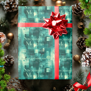 Moderne Teal-Typografie Abstractes Geometrisches M Geschenkpapier