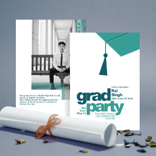 Moderne Teal-Typografie und Quasten-Abschlussfeier Einladung