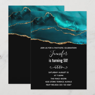 Moderne Teal- und Gold-Achatstein-Abstrakt-Geburts Einladung