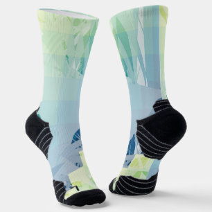 Moderne Teal- und Limettengrün geometrische Mosaik Socken