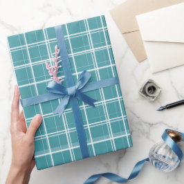 Moderne Teal-Weiß-Saubere Gitter-Aqua-Karomuster Geschenkpapier