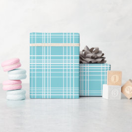 Moderne Teal Weiße Saubere Gitter Aqua Karomuster Geschenkpapier