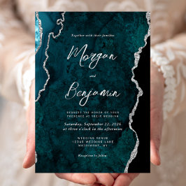 Moderne Tealblaue Achat-Silber-Schrift Hochzeit Einladung