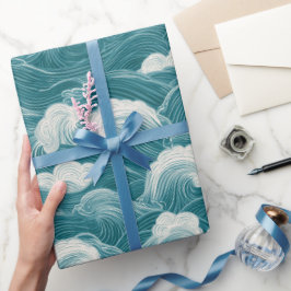Moderne Tealblaue Wellenbewegung Abstractes Muster Geschenkpapier