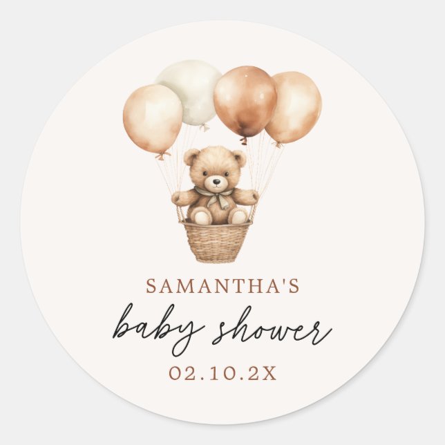 Moderne Teddy Bear Gender Neutral Baby Dusche Runder Aufkleber (Vorderseite)