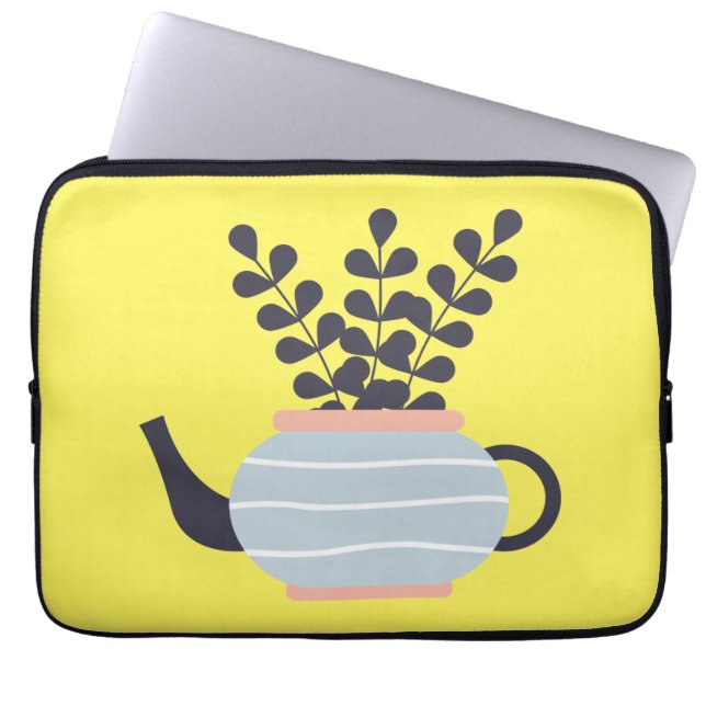 Moderne Teekanne mit Pflanze in Pastelltönen Laptopschutzhülle (Vorderseite)