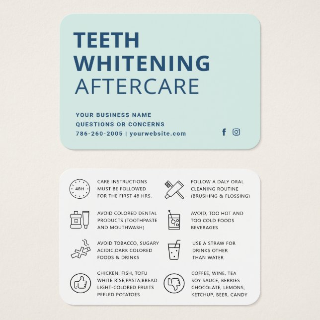 Moderne Teeth Whitening Aftercare Instruction Card (Vorne & Hinten)