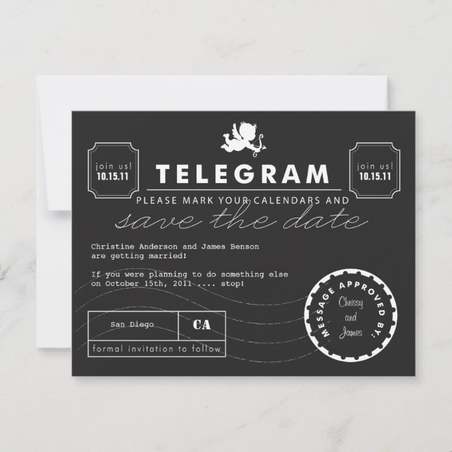Moderne Telegramm-Karte Save the Date (Vorderseite)