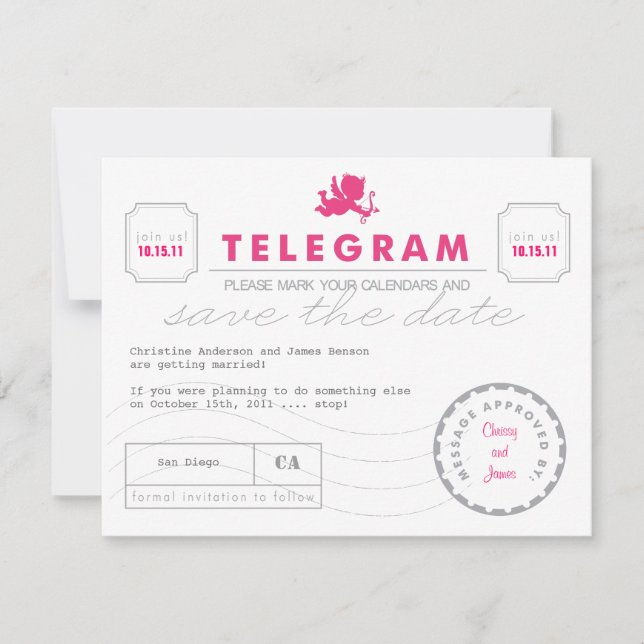 Moderne Telegramm-Karte Save the Date (Vorderseite)