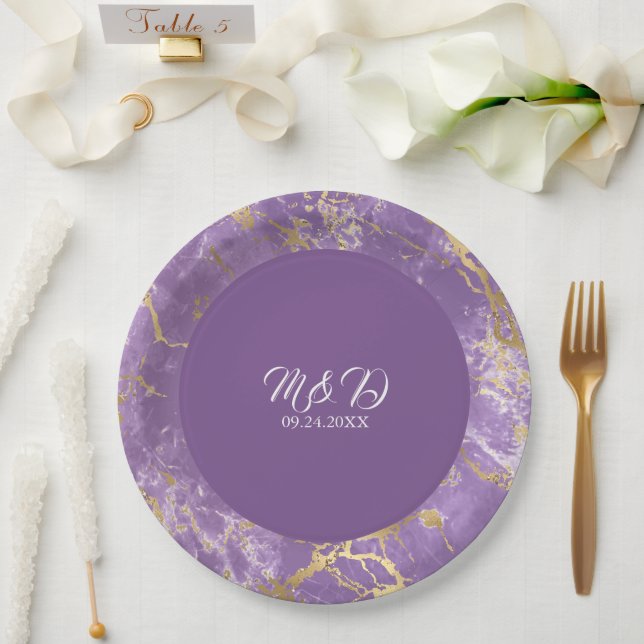 Moderne Teller aus Gold und Lila Marmor (Hochzeit)