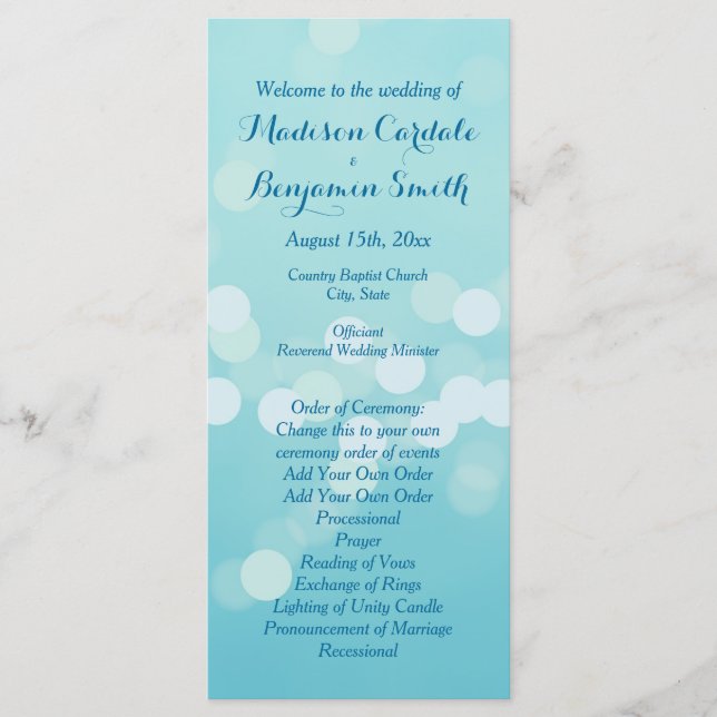 Moderne tendance Aqua Blue Wedding Programme Modèl (Devant)