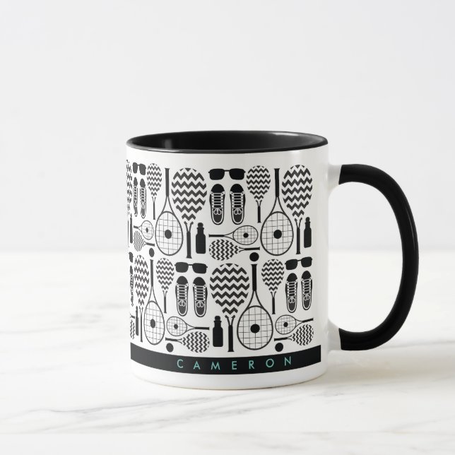 Moderne Tennisausrüstung und Zubehör Pattern Tasse (Rechts)