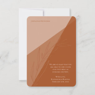 Moderne Terra Cotta Leaf Wedding Platzkarte Save The Date