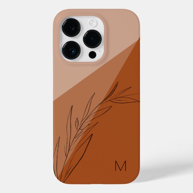 Moderne Terra Cotta Line Gezeichnet Leaf Monogram Case-Mate iPhone 14 Pro Hülle (Rückseite)