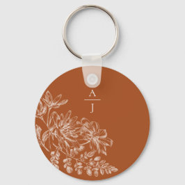 Moderne Terra Cotta Monogram Floral Schlüsselanhänger