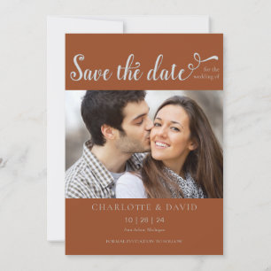 Moderne Terracotta 2 Foto Hochzeit retten das Datu Save The Date