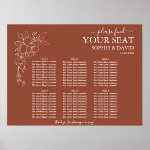 Moderne Terracotta 6 Table Wedding Chart Poster