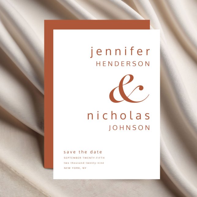 Moderne Terracotta Ampere und Typografie Hochzeit Save The Date (Modern Terracotta Ampersand Typography Wedding Save The Date)