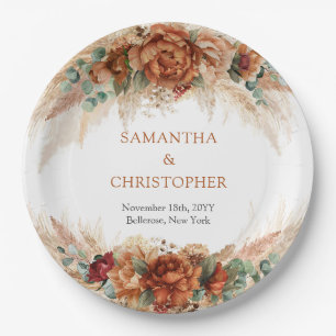 Moderne Terracotta-Blume Bordeaux Pampas Grünpflan Pappteller