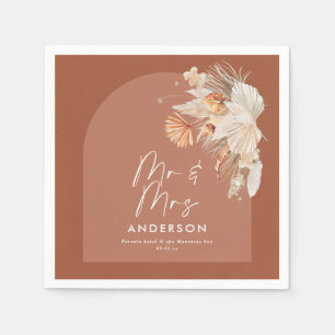 moderne Terracotta bohemian pampas grass Mr. & Mrs Serviette