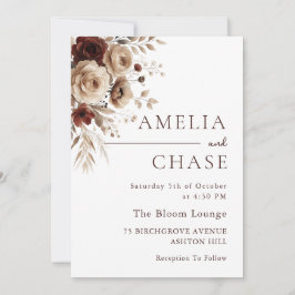 Moderne Terracotta Bohemische Blumenhochzeit Einladung