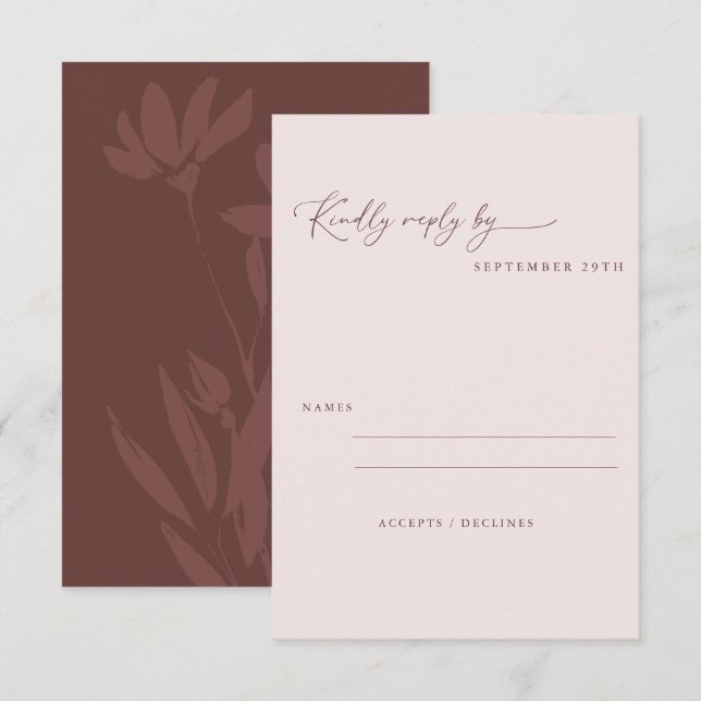 Moderne Terracotta Boho Botanische Schriftzeichen  RSVP Karte (Vorne/Hinten)