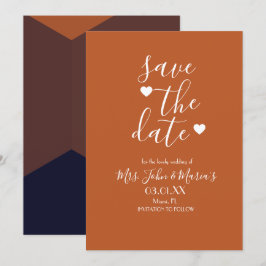 Moderne Terracotta Chocolate Navy Save the Date Einladung