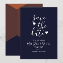 Moderne Terracotta Chocolate Navy Save the Date