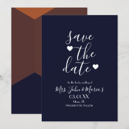 Moderne Terracotta Chocolate Navy Save the Date Einladung