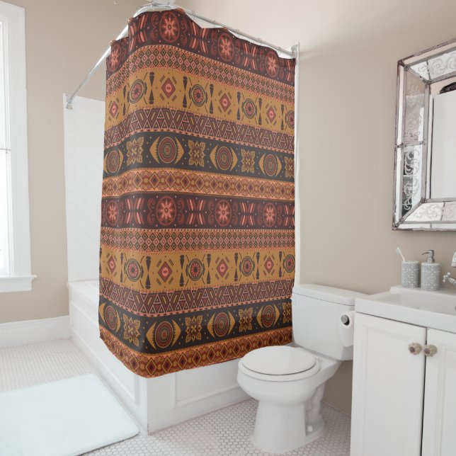 Moderne Terracotta Ethnisches Tribal Ziermuster Duschvorhang (Beispiel)