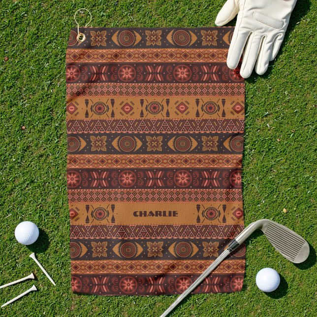Moderne Terracotta Ethnisches Tribal Ziermuster Golfhandtuch (Von Creator hochgeladen)