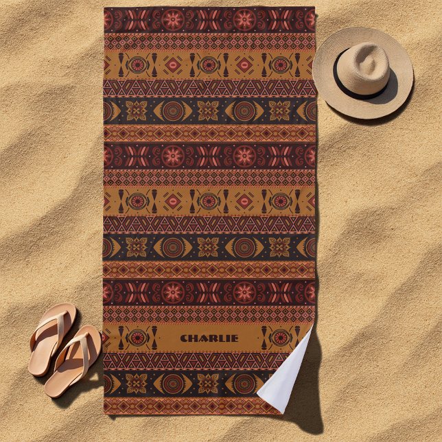 Moderne Terracotta Ethnisches Tribal Ziermuster Strandtuch (Von Creator hochgeladen)