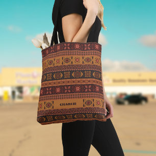 Moderne Terracotta Ethnisches Tribal Ziermuster Tasche