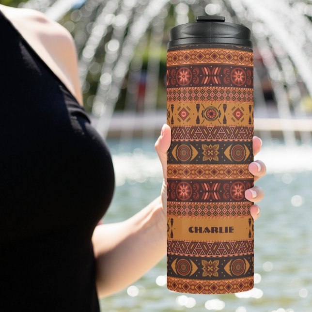 Moderne Terracotta Ethnisches Tribal Ziermuster Thermosbecher (Von Creator hochgeladen)