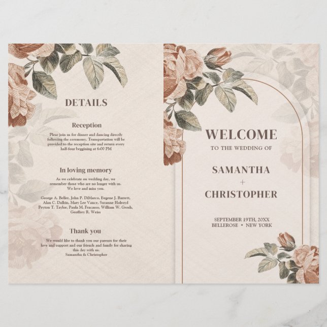 Moderne Terracotta floral Salbei Blätter Hochzeit (Vorderseite)