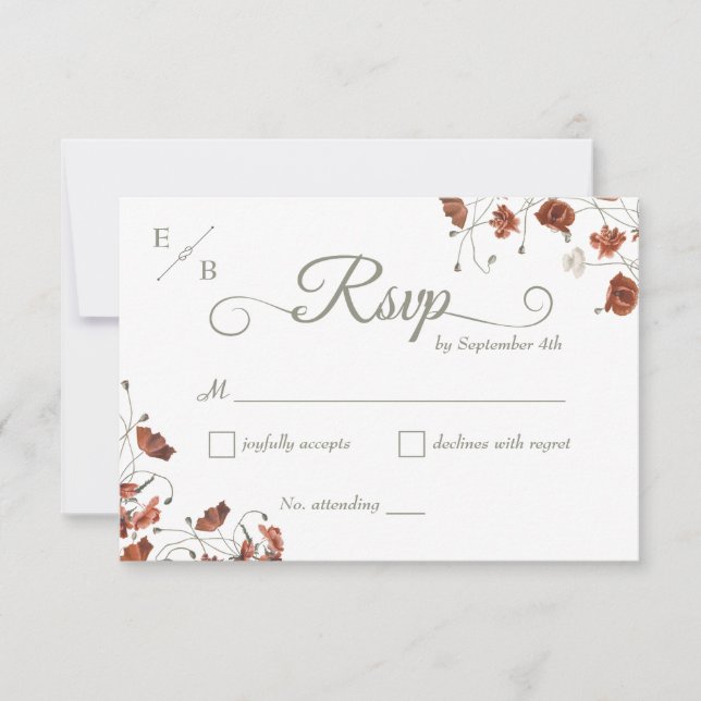 Moderne Terracotta Floral Wedding RSVP Card (Vorderseite)