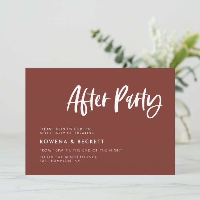 Moderne Terracotta Hochzeit nach dem Party Einladung (Stehend Vorderseite)