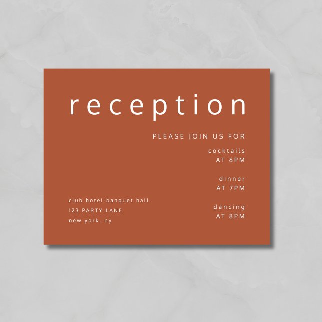 Moderne Terracotta Hochzeitsempfehlung Begleitkarte (Modern Terracotta Wedding Reception Enclosure Card)