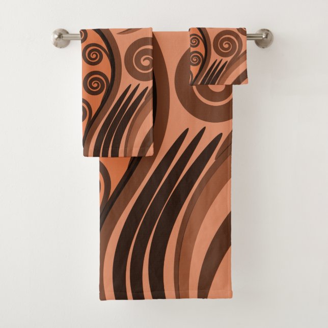 Moderne Terracotta Koru Fern Frontlenker Wirbel Ha Badhandtuch Set (Insitu)