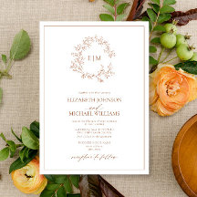Moderne Terracotta Leafy Wappen Monogram Wedding