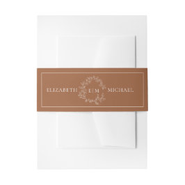 Moderne Terracotta Leafy Wappen Monogram Wedding Einladungsbanderole