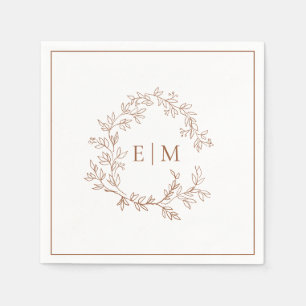 Moderne Terracotta Leafy Wappen Monogram Wedding Serviette
