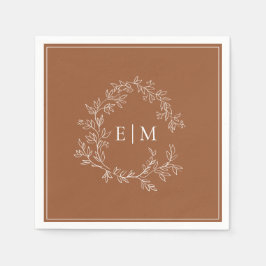Moderne Terracotta Leafy Wappen Monogram Wedding Serviette