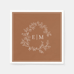 Moderne Terracotta Leafy Wappen Monogram Wedding Serviette
