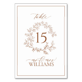 Moderne Terracotta Leafy Wappen Monogram Wedding Tischnummer